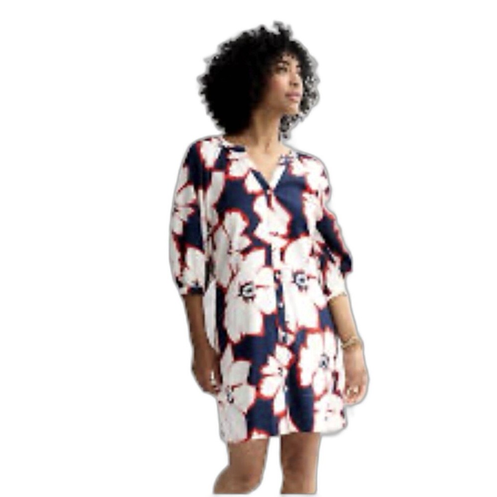 Boho Floral Button Front Dress Petite XL Red Navy Cottagecore Summer Sonoma